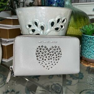 Michael Kors Gray Studded Heart Wallet